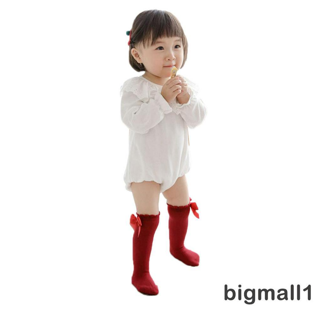 Tất ống cotton dài trang trí nơ thoáng khí cho bé gái 0-7 tuổi