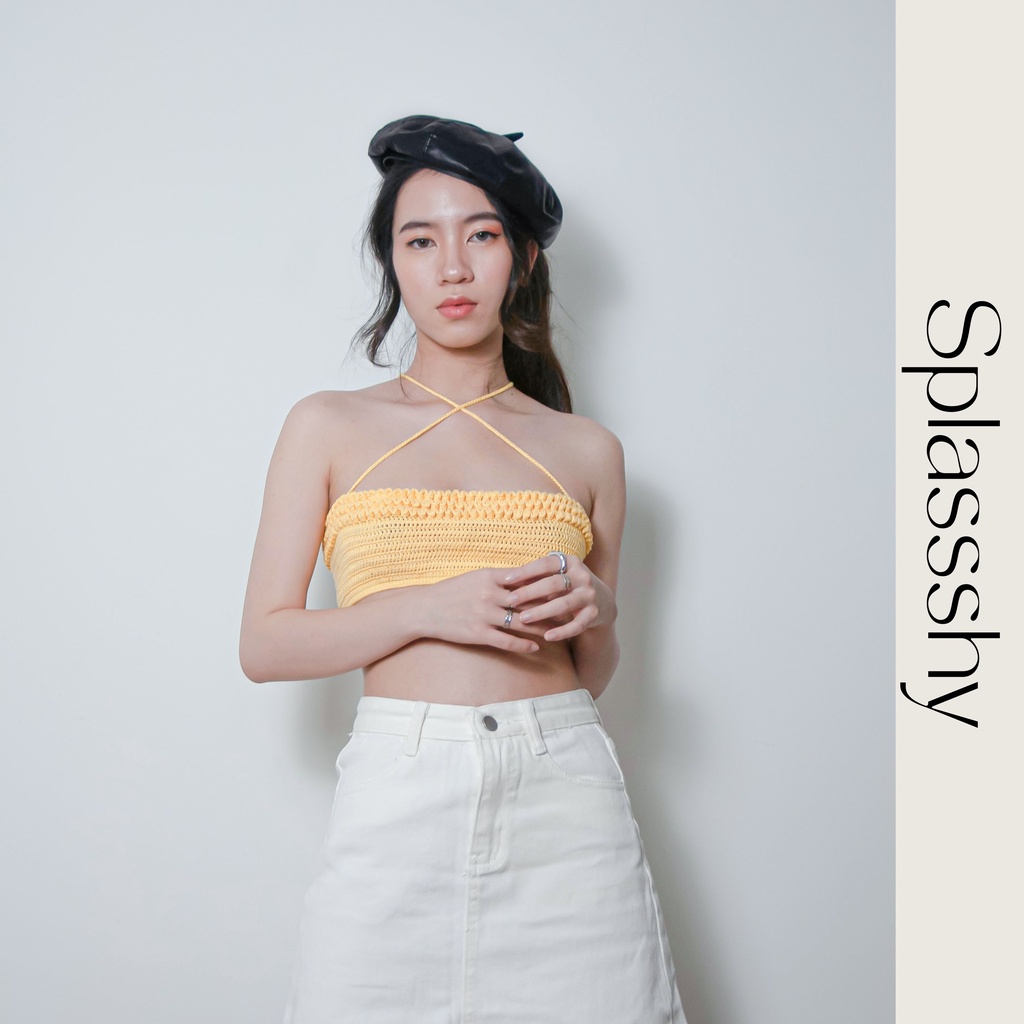 Croptop 2 dây nữ đan móc Splassshy họa tiết bèo nhún Ruffle Crochet Top