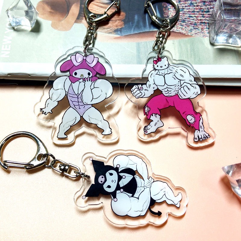 Móc khoá hình Cinnamoroll dễ thương cơ bắp, anime Macho Melody Kuromi cute đô con cặp đôi