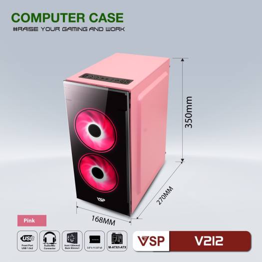 Vỏ máy tính VSP V212  Có 3 Màu Hồng _Trắng_Đen