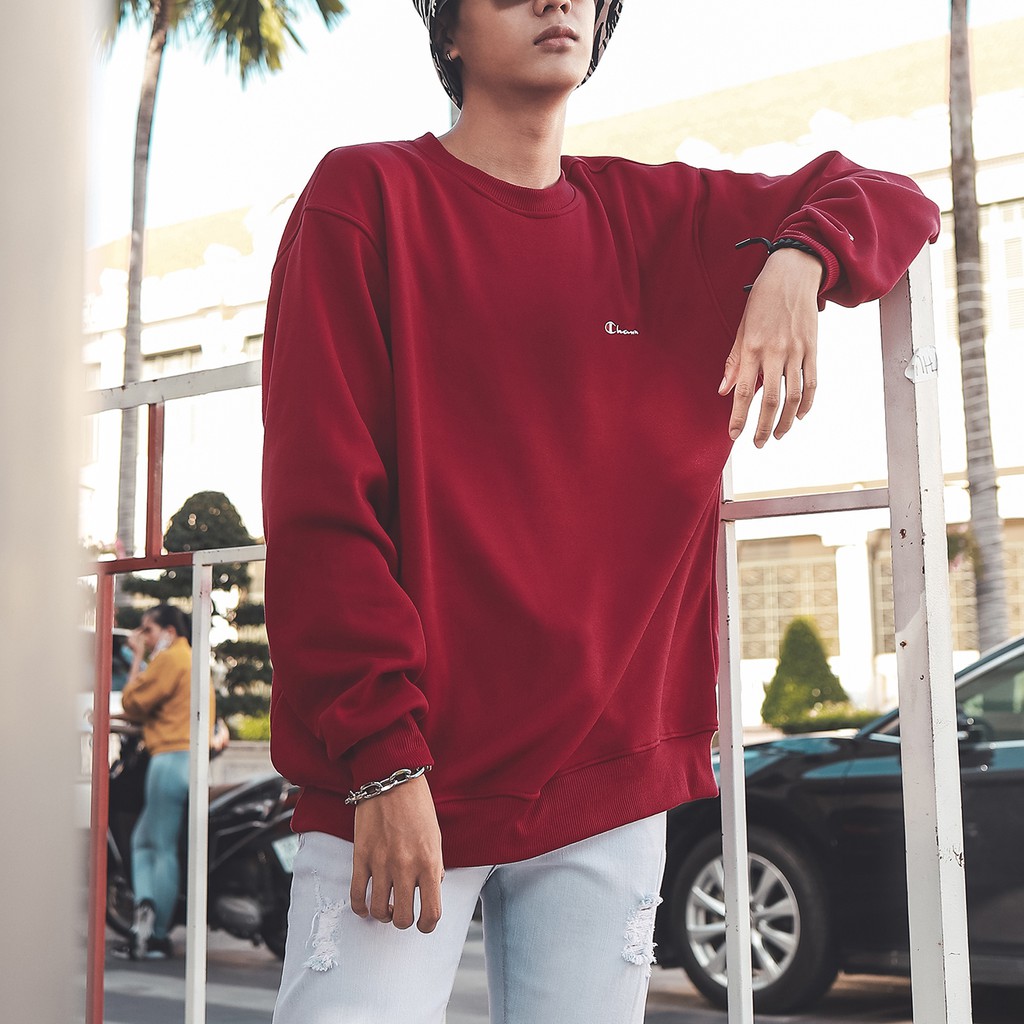 Áo Tay Dài Sweater Champion Chữ Thêu Màu Đỏ | BigBuy360 - bigbuy360.vn