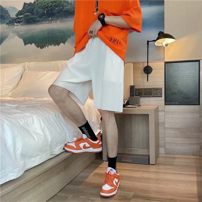 Quần Short Thể Thao Vải Lụa Lạnh Xếp Ly Màu Trơn Nhanh Khô Thời Trang Mùa Hè Cho Nam