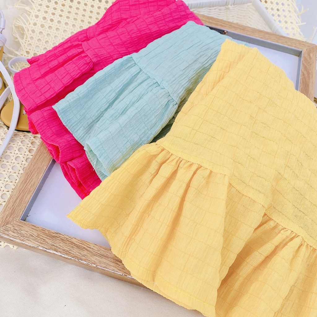 Váy 2 Dây Đón Hè Cho Bé Gái Chất Liệu Vải Đũi Nhăn Co Giãn Đủ Size Từ 8-20Kg VNXK Nhật-Hàn