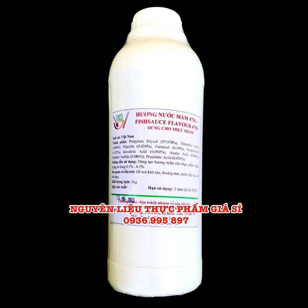 Hương nước mắm 4756 FOCO chuyên dùng làm giò chả, đồ chay, sản xuất nước mắm - Chai 1Kg