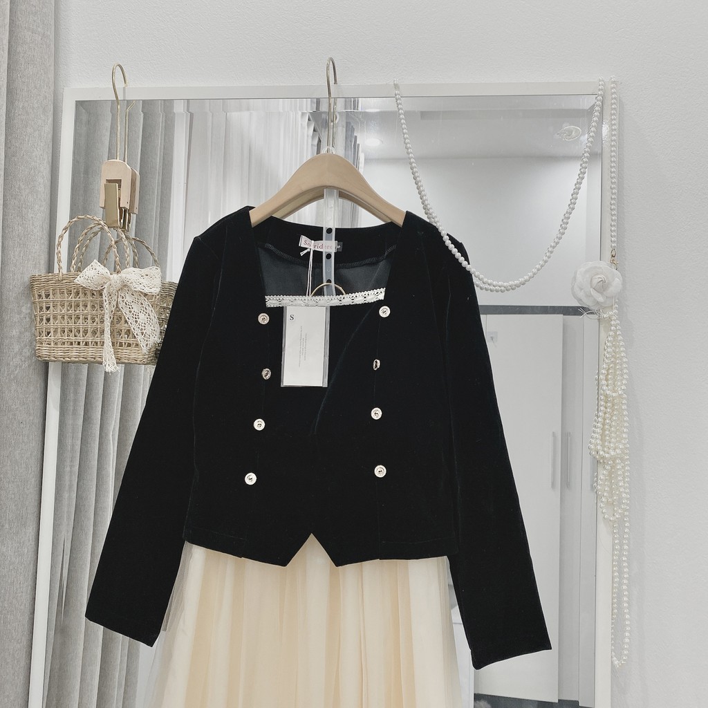 [Hàng l1]Set áo nhung cổ vuông mix chân váy lưới xoè phong cách tiểu thư siêu xinh siêu xinh sẵn hàng | BigBuy360 - bigbuy360.vn