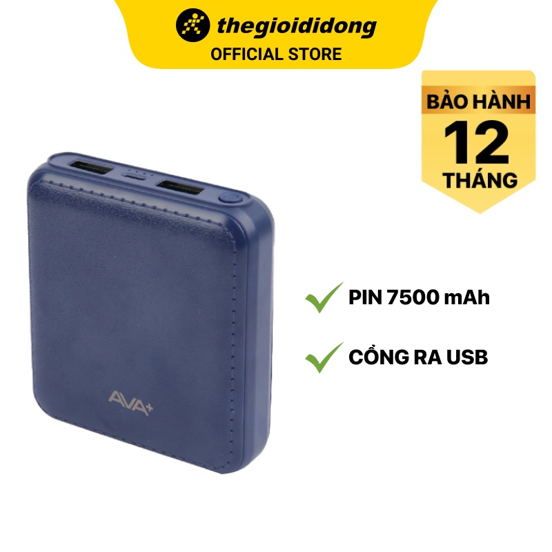 Pin sạc dự phòng AVA DS005 7500mAh Micro USB/2 cổng USB - Chính hãng BH 12 tháng