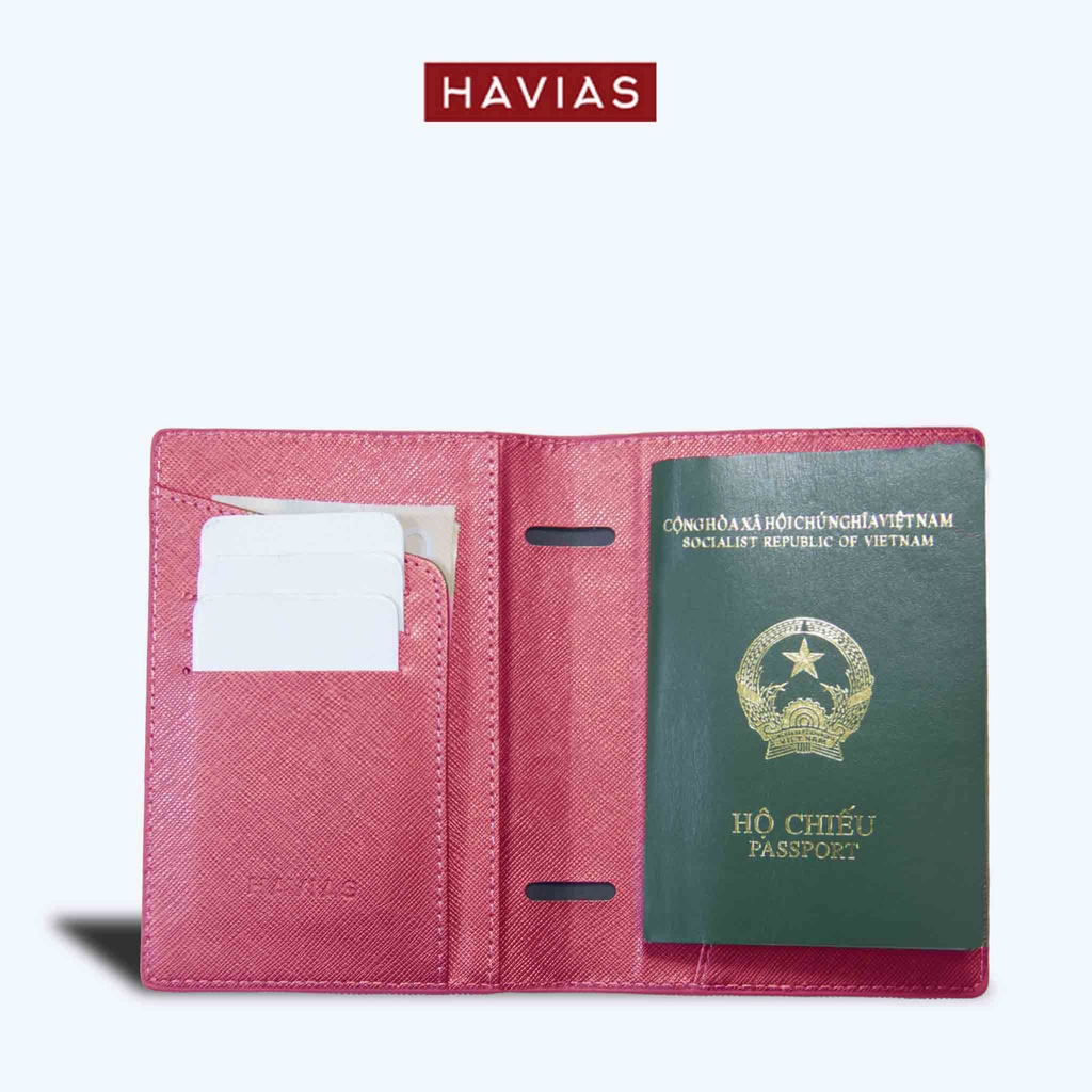 VIA HAVIAS bao đựng Passport da bò Saffiano Ý nhập khẩu 100% chống trày chống nước