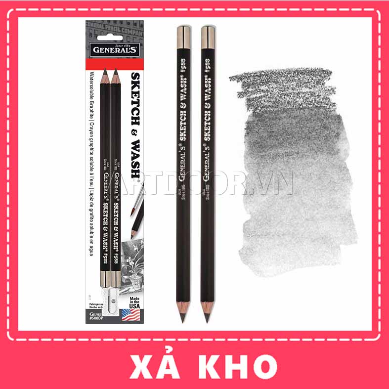 [ARTDOOR] Bộ bút chì GENERAL Sketch &amp; Wash tan trong nước 3 món (hộp giấy)