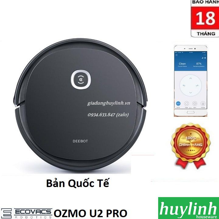 [Mã ELHAMS5 giảm 6% đơn 300K] Robot hút bụi lau nhà Ecovacs Deebot OZMO U2 PRO - Bản Quốc Tế - Chính hãng