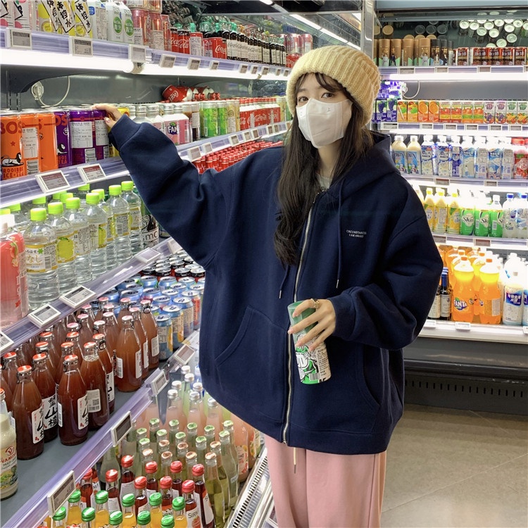 Áo Hoodie Bằng Vải Bông Dày Dặn Màu Hồng Thời Trang Hàn Quốc