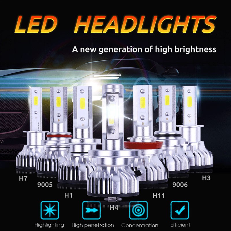 Set 2 Đèn Pha Lymoyo 50W H7 H4 H1 H11H3 9005 9006 9012 6000k Cao Cấp Cho Xe Hơi