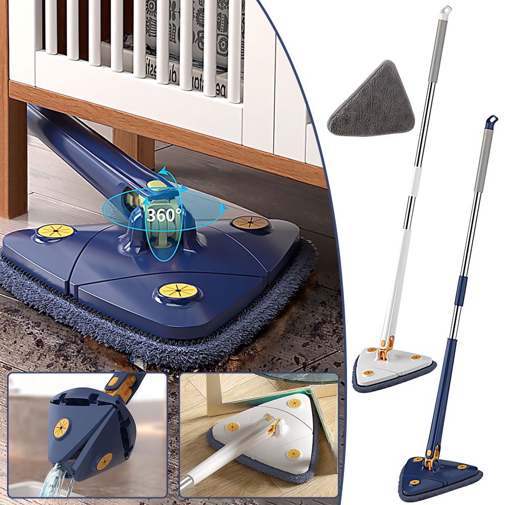 Chổi Lau Nhà - Cây Lau Nhà Tam Giác Lau Sàn, Lau Trần Nhà, Lau Kính Tự Xoay 360 Độ Đa Năng Tiện Lợi