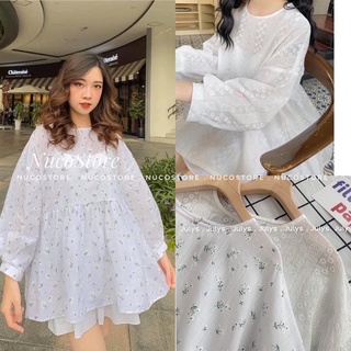Áo Babydoll Thêu Hoa Nổi Ulzzang