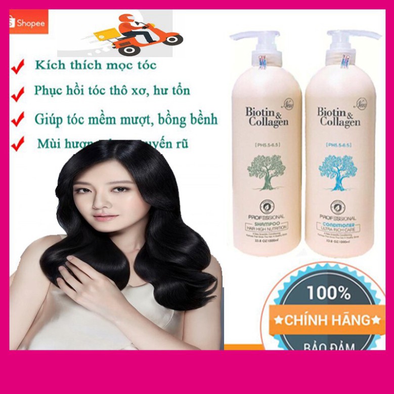 Gía tốt [Chính Hãng] Cặp Dầu Gội Xả BIOTIN Trắng - BIOTIN COLLAGEN Giảm Rụng Tóc Phục Hồi Khô Sơ Hư Tổn 1000ML  Sản phẩm