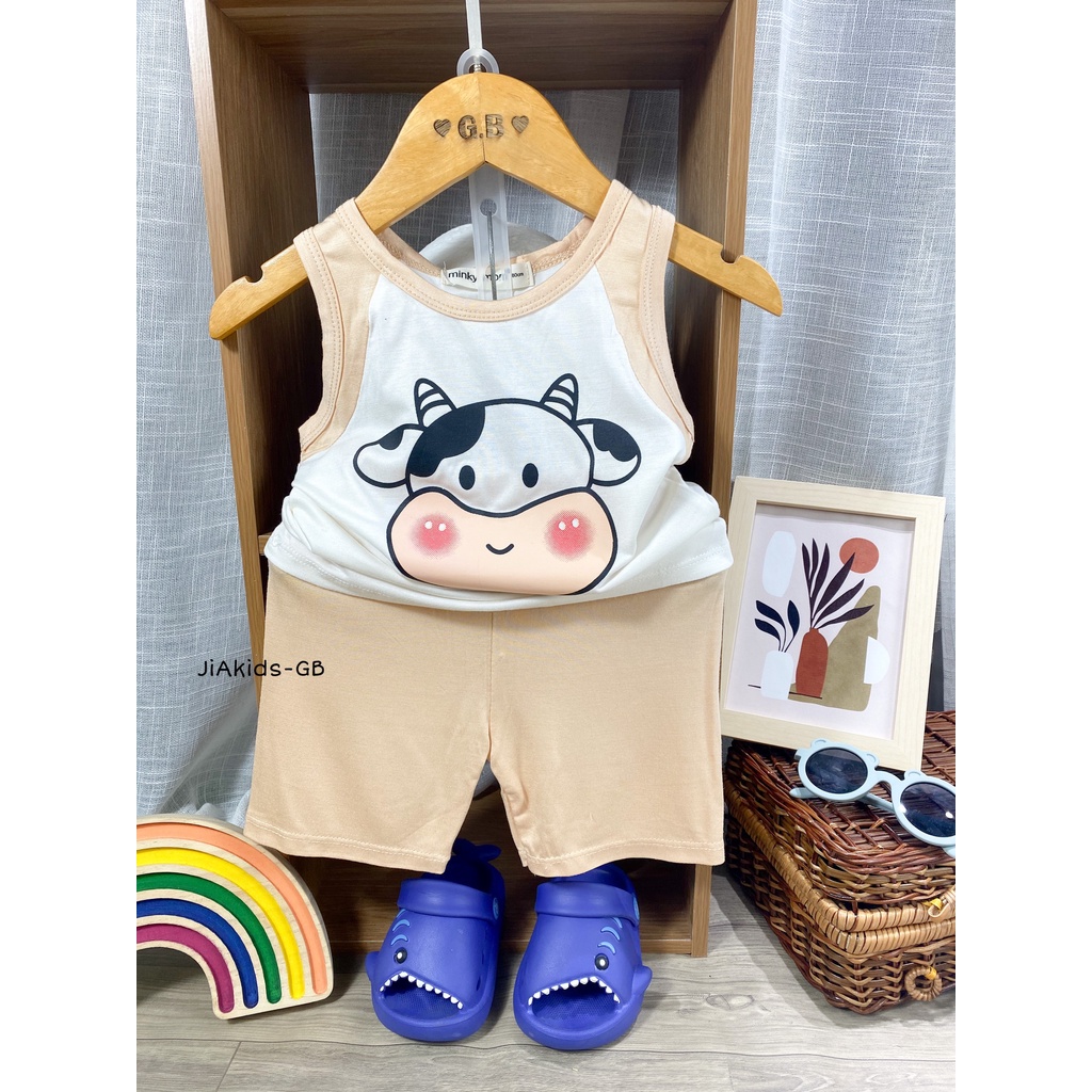 [Bé:6-27kg] Bộ Quần Áo Ba Lỗ Minky Mom, Vải Thun Lạnh Thoáng Mát In Hình Mặt Thú Sinh Động  - Mã:BL-IN29