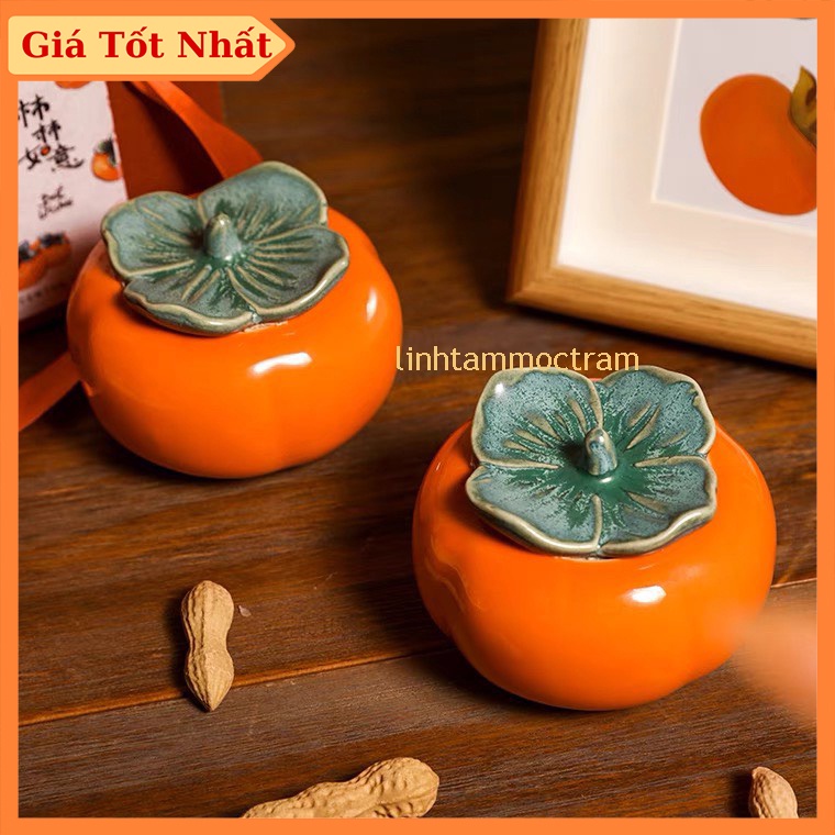 Hũ đựng trà hộp trà bằng gốm hình quả hồng cỡ lớn 200ml chống ẩm tốt
