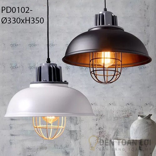 Đèn thả: Mẫu đèn thả sắt có lồng bảo vệ trang trí phòng ăn