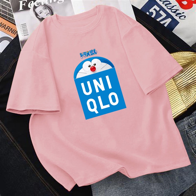 Áo Thun Cotton Uniqlo Tay Ngắn In Hình Doraemon Cá Tính Cho Nam Nữ