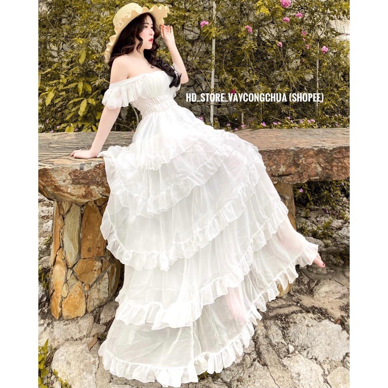 ❤️V239 VÁY ĐẦM MAXI DÀI TRỄ VAI DÁNG XOÈ BỒNG BỀNH