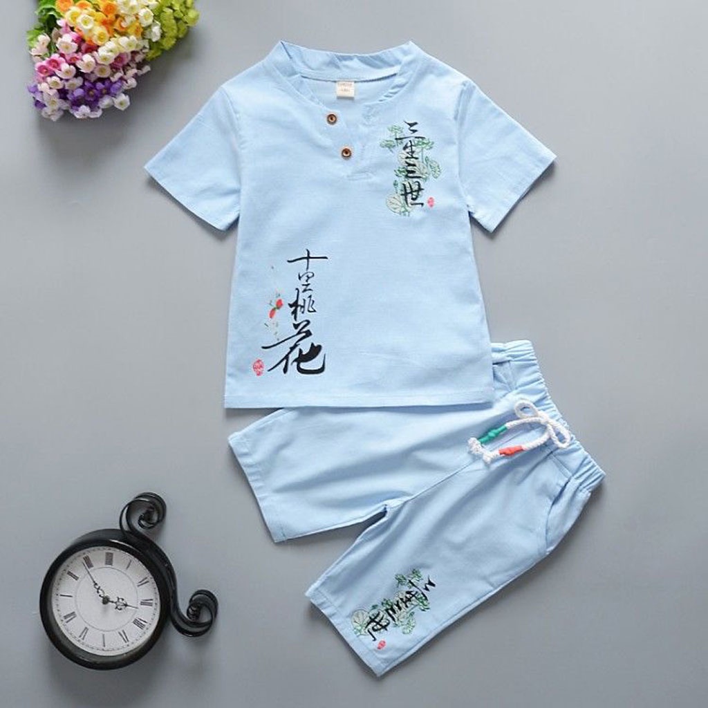 Bộ Cộc Tay Bé Trai LILA KIDS , Đồ Bộ Cho Bé Chất Đũi In Hình Lá Sen Cực Đẹp Cho Bé Từ 6-28kg