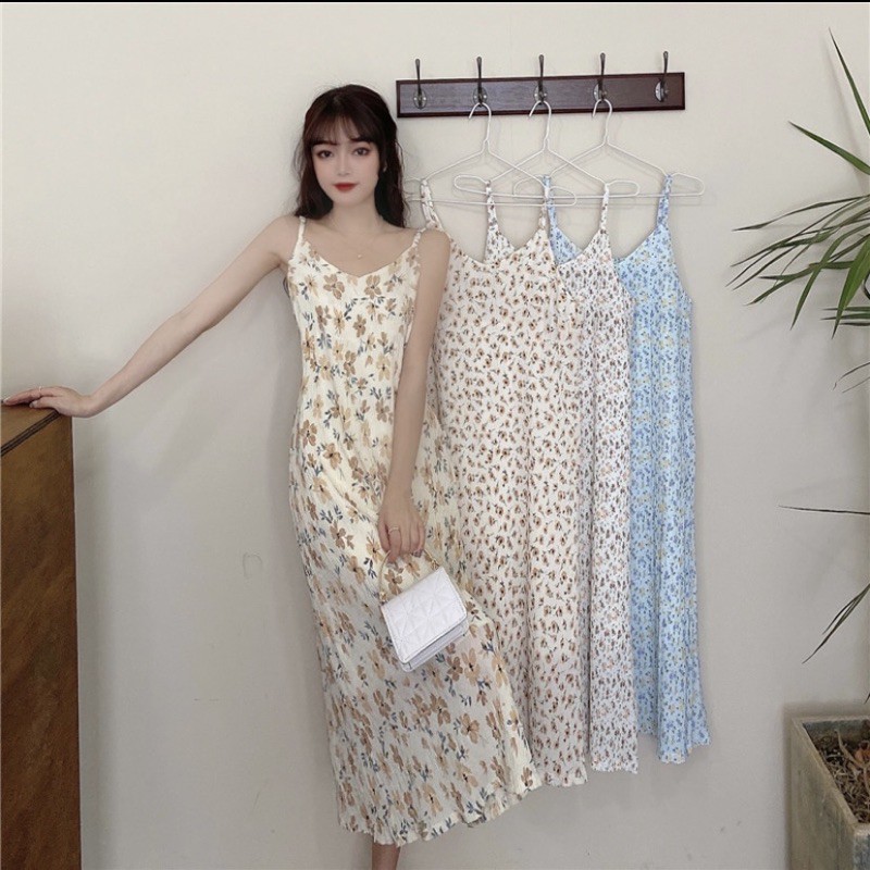 [Mã WAMT1505 giảm 10K đơn 0K] Váy 2 dây hoa nhí nhăn 2 lớp họa tiết hoa cỏ Ulzzang style 🌸 Hàng quảng Châu | BigBuy360 - bigbuy360.vn