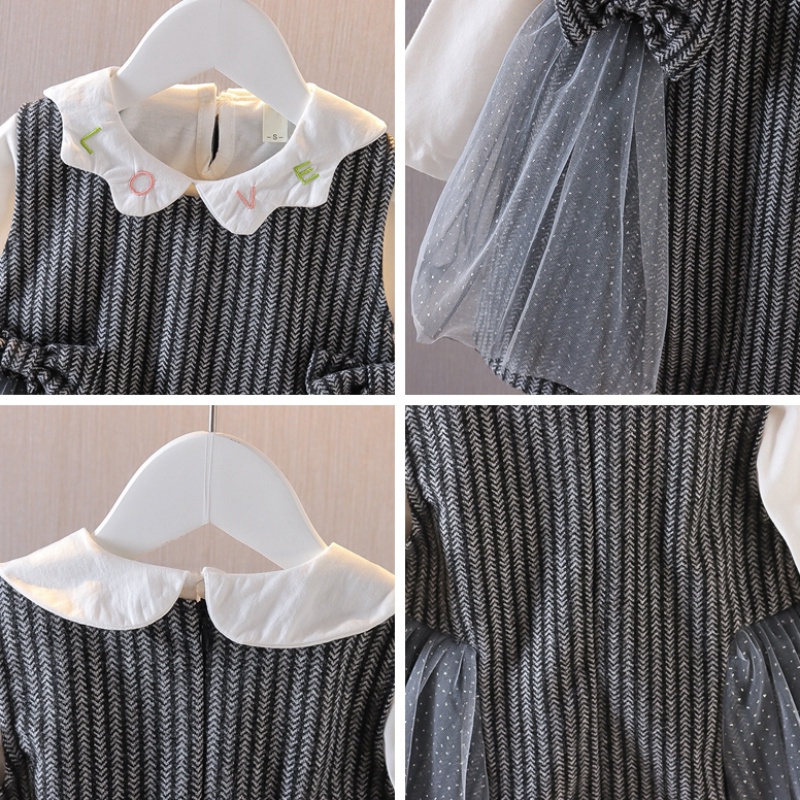 Set áo thun tay dài cổ bẻ + đầm công chúa phong cách phương Tây cho bé gái