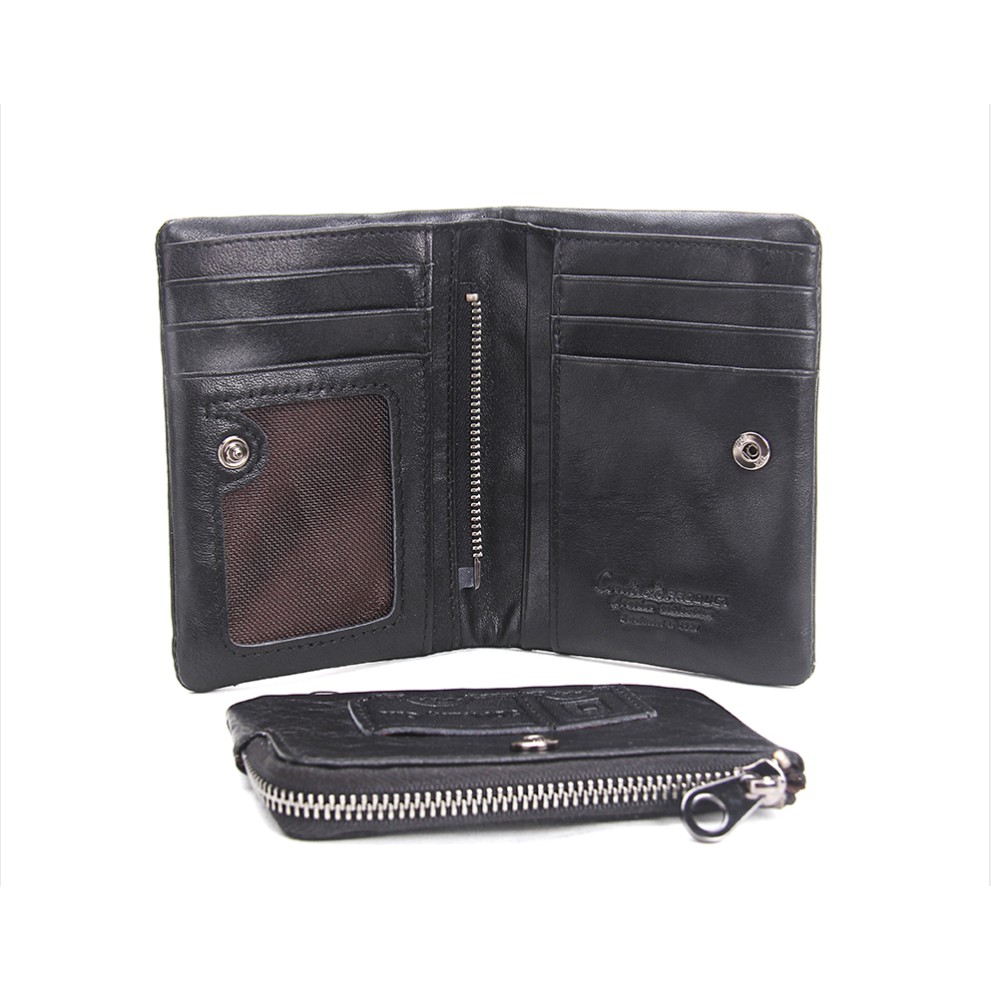 2020 Contact M1207 - Bảo Hành 2 Năm - Bóp Ví Vuông Bỏ Túi Da Ngựa Điên Men And Women Wallet Genuine Bò - Nam Nữ