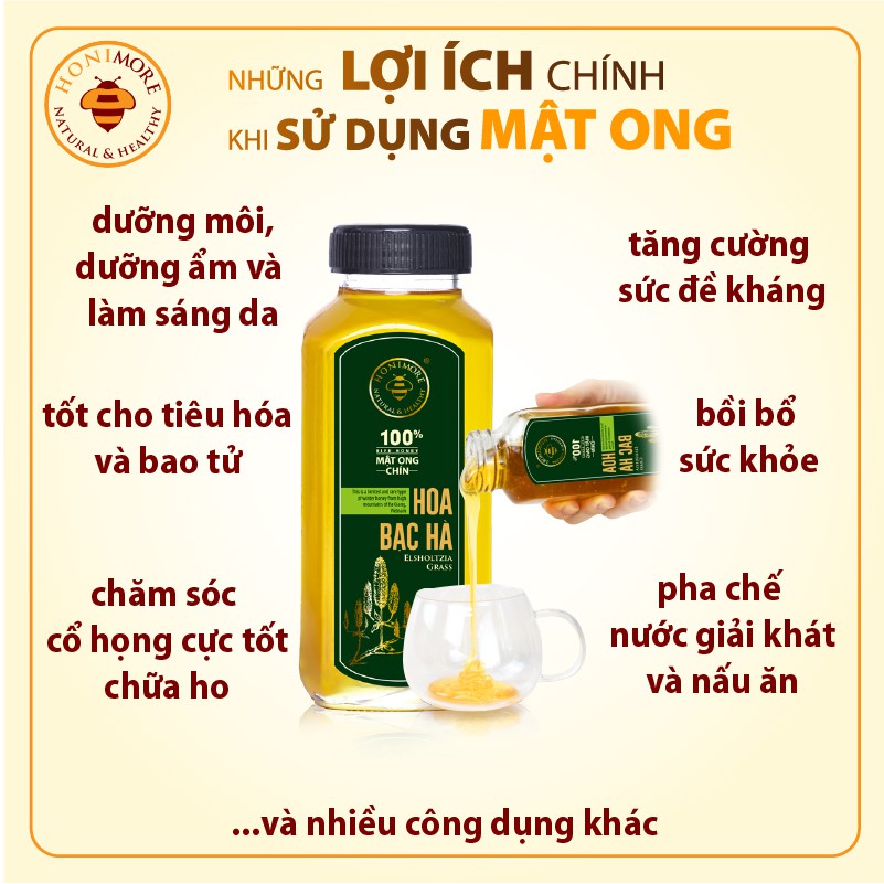 Mật ong nguyên chất hoa Bạc Hà 500g - tăng cường sức đề kháng, làm đẹp da, tốt cho dạ dày