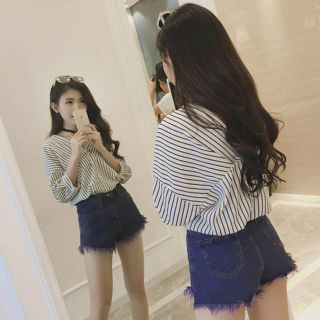 Áo sọc cổ V, áo công sở