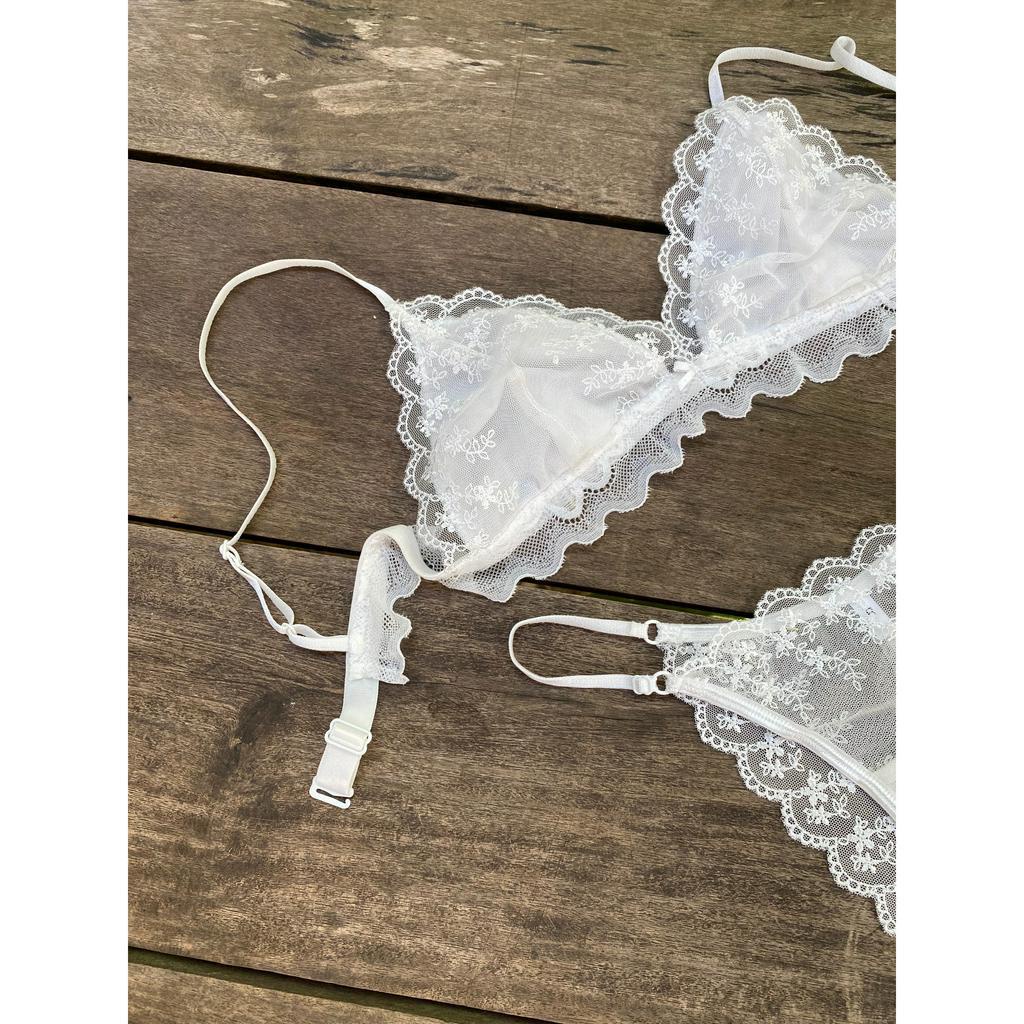 Clara - Set Đồ Lót Petty Brawee Ren Thêu Trắng