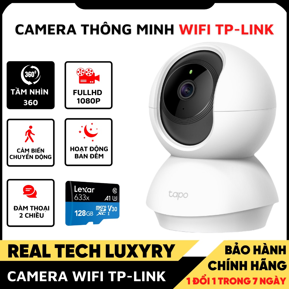 Camera Wifi An Ninh Trong Nhà TP-link Tapo C200 FullHD 1080P , đàm thoại 2 chiều , cảnh báo chuyển động , xoay 360°