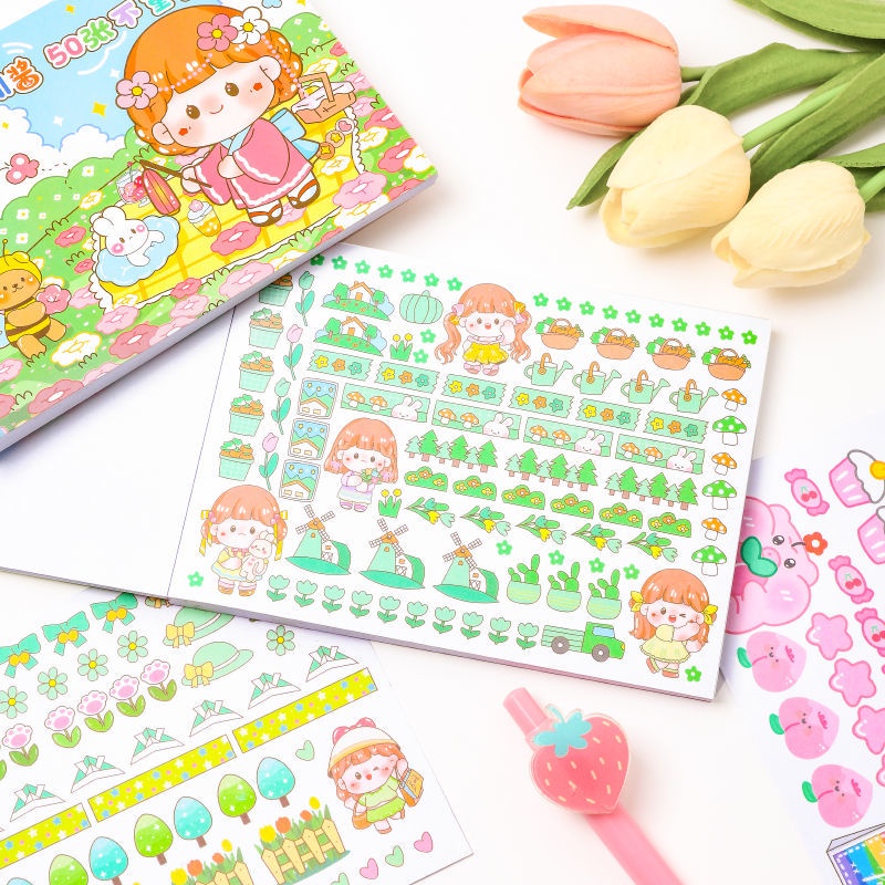 Sticker Cute Bộ 50 Miếng Dán Giấy Washi Họa Tiết Hoạt Hình Dễ Thương Trang Trí Sổ Tay Collect Book