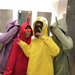 Áo hoodie dài tay có mũ màu trơn phong cách Hàn cho nữ