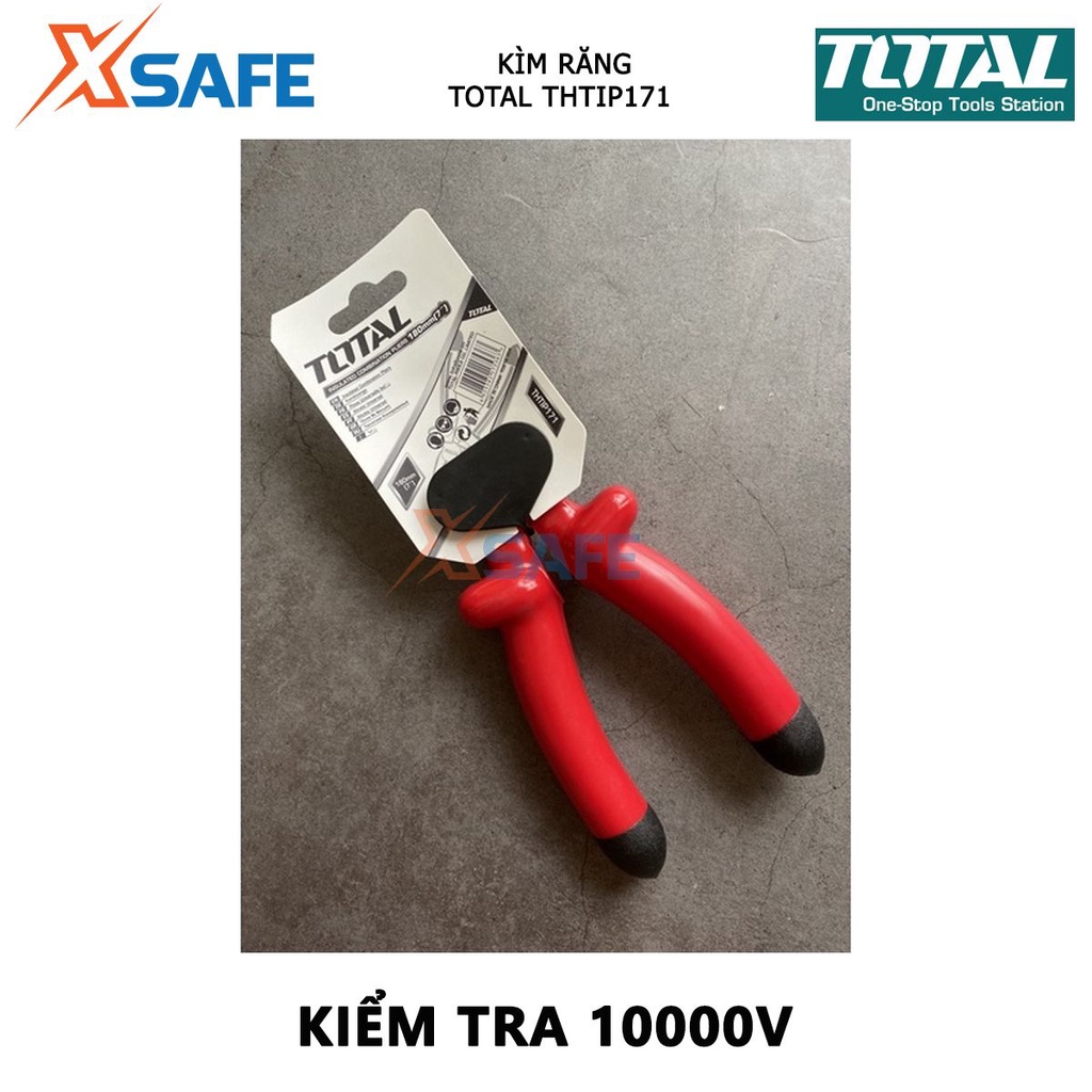 Kìm răng cách điện TOTAL THTIP171 | kềm cách điện Size 7&quot;/180mm, Kiểm tra 10000V cắt, kẹp, tuốt các loại dây cáp