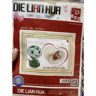 Tranh thêu chữ thập con rắn lồng hình 222705 chưa thêu 50x38cm
