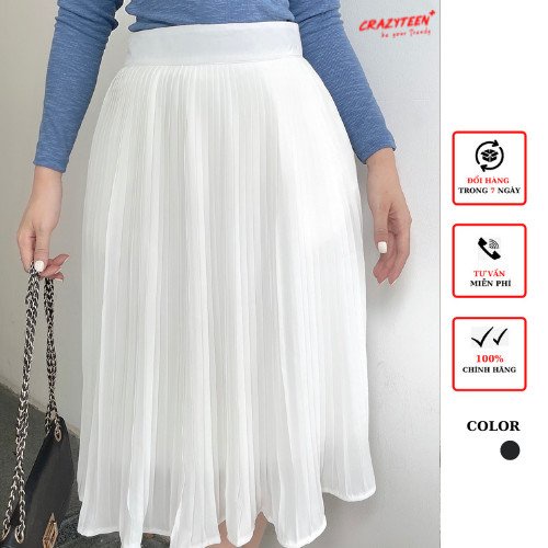 Chân váy xếp ly dáng dài midi nữ  CRAZYTEEN chất tầm ý V0026