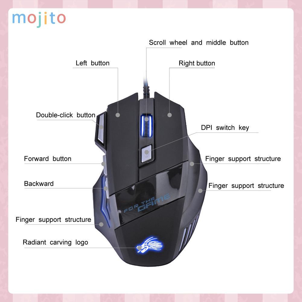 MOJITO 5500DPI LED Optical USB Wired Gaming Mouse 7 Buttons Gamer Computer Mice