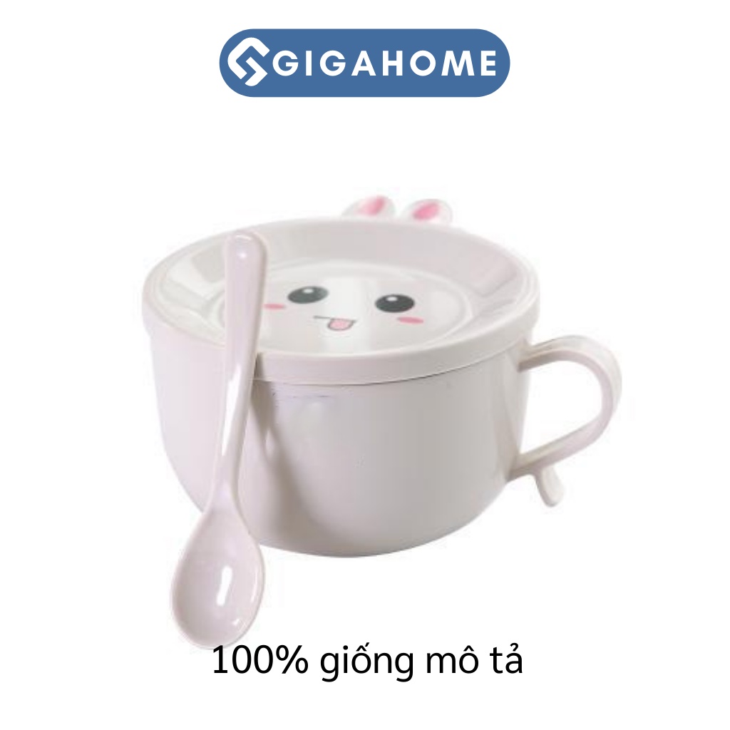 Tô Ăn Mì Tặng Kèm Muỗng GIGAHOME Giữ Nhiệt Có Nắp Và Quai Cầm Chống Nóng Hình Thỏ 6865