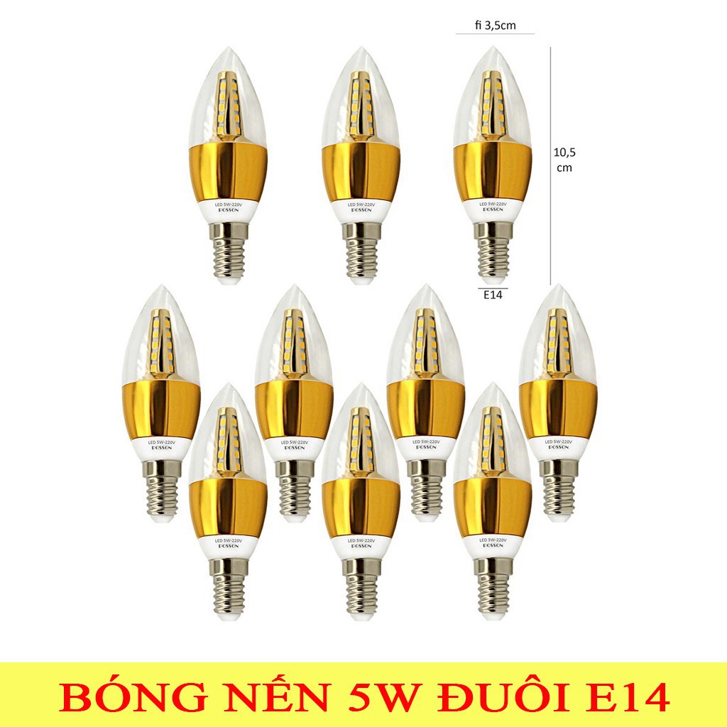 Giá tốt - 4 Bóng đèn Led nến 5w quả nhót đuôi E14 sáng trắng-vàng nắng Posson LCP-5E14-14G