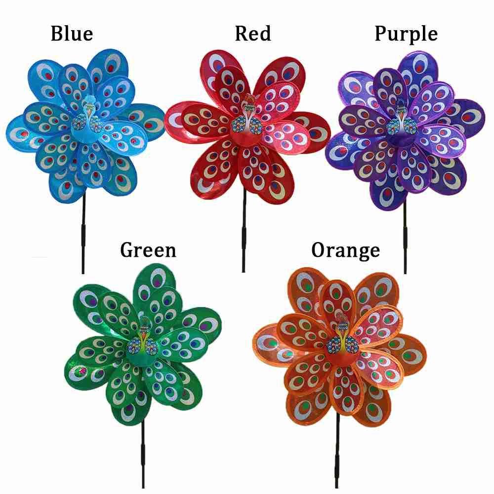 YNATURAL Con Quay Gió Hình Chim Công Đính Kim Sa Laser Xoay Tròn Trang Trí Sân Vườn