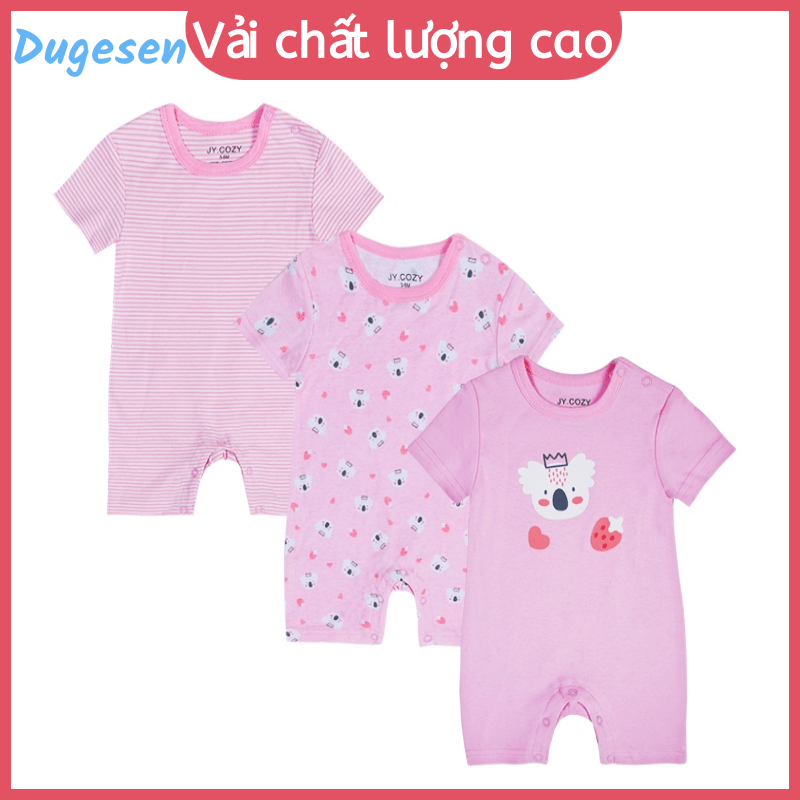 Thời Trang Bộ Áo Liền Quần Cotton Tay Ngắn In Hoạt Hình Dễ Thương Cho Bé Sơ Sinh 0-12 Tháng Tuổi