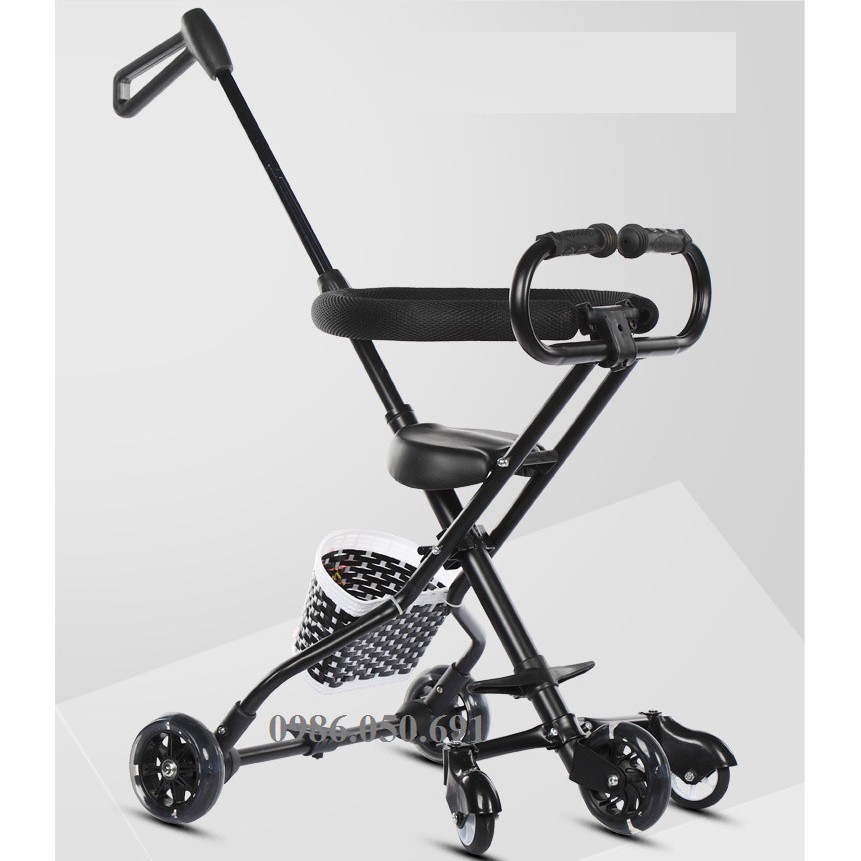 Xe đẩy siêu thị 5 bánh gấp gọn kèm giỏ, bánh xe phát sáng
