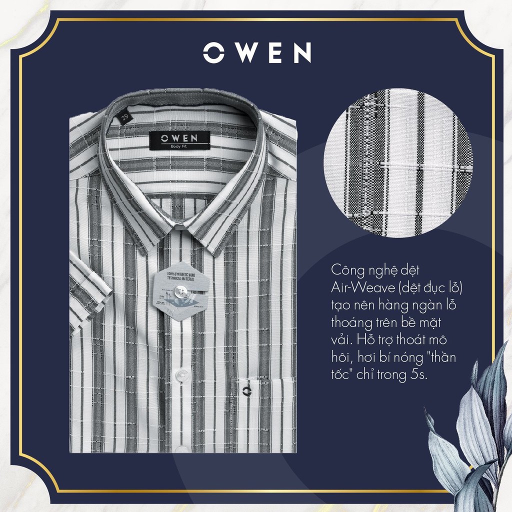 OWEN - Áo sơ mi ngắn tay Owen body fit kẻ xám 90589 | BigBuy360 - bigbuy360.vn