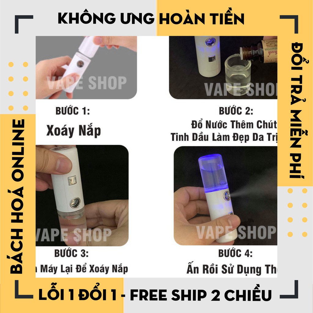 máy xông mặt xịt khoáng Nano, máy xông mặt phun sương mini 30ml sạc USB