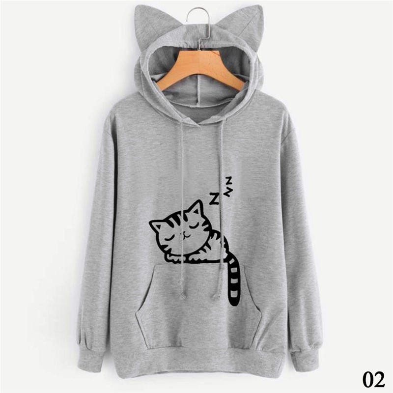 Áo Hoodie tay dài tai mèo đáng yêu cho nữ