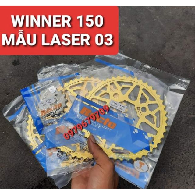 NHÔNG + DĨA THÉP VÀNG RECTO WINNER LASER 03 SIZE 44T CHÍNH HÃNG