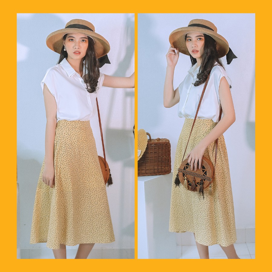 Chân váy dài vintage hoa nhí chân váy đẹp lụa hàn hai lớp 40-80kg | BigBuy360 - bigbuy360.vn
