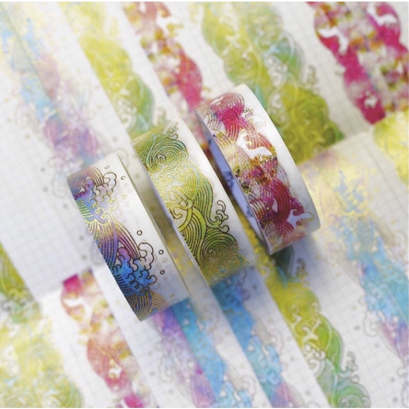 (Chiết) 4 mẫu băng dính washi tape hoạ tiết sóng màu sắc CÓ MẠ