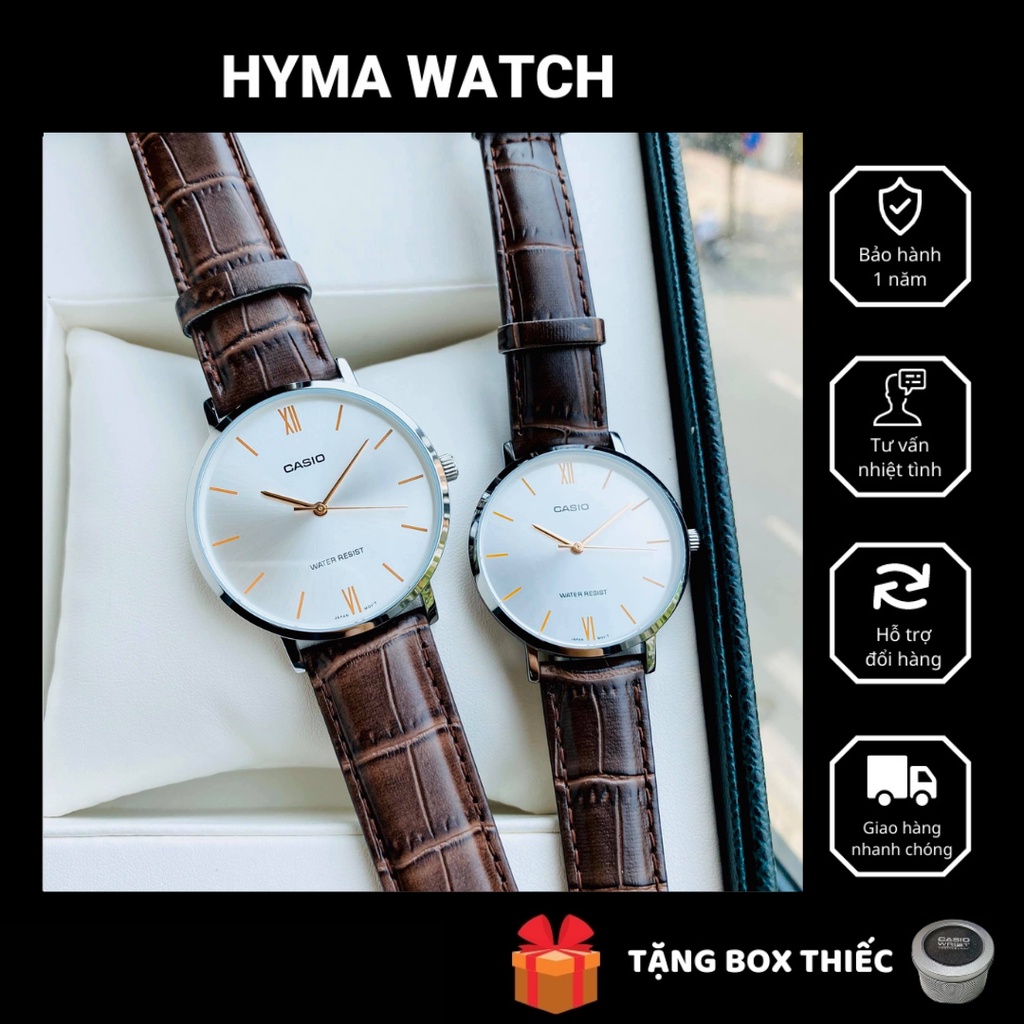 Đồng hồ nam nữ - Đồng hồ cặp thời trang Casio VT01L-7B Dây da mặt trắng kính khoáng Bảo hành 1 năm Hyma watch
