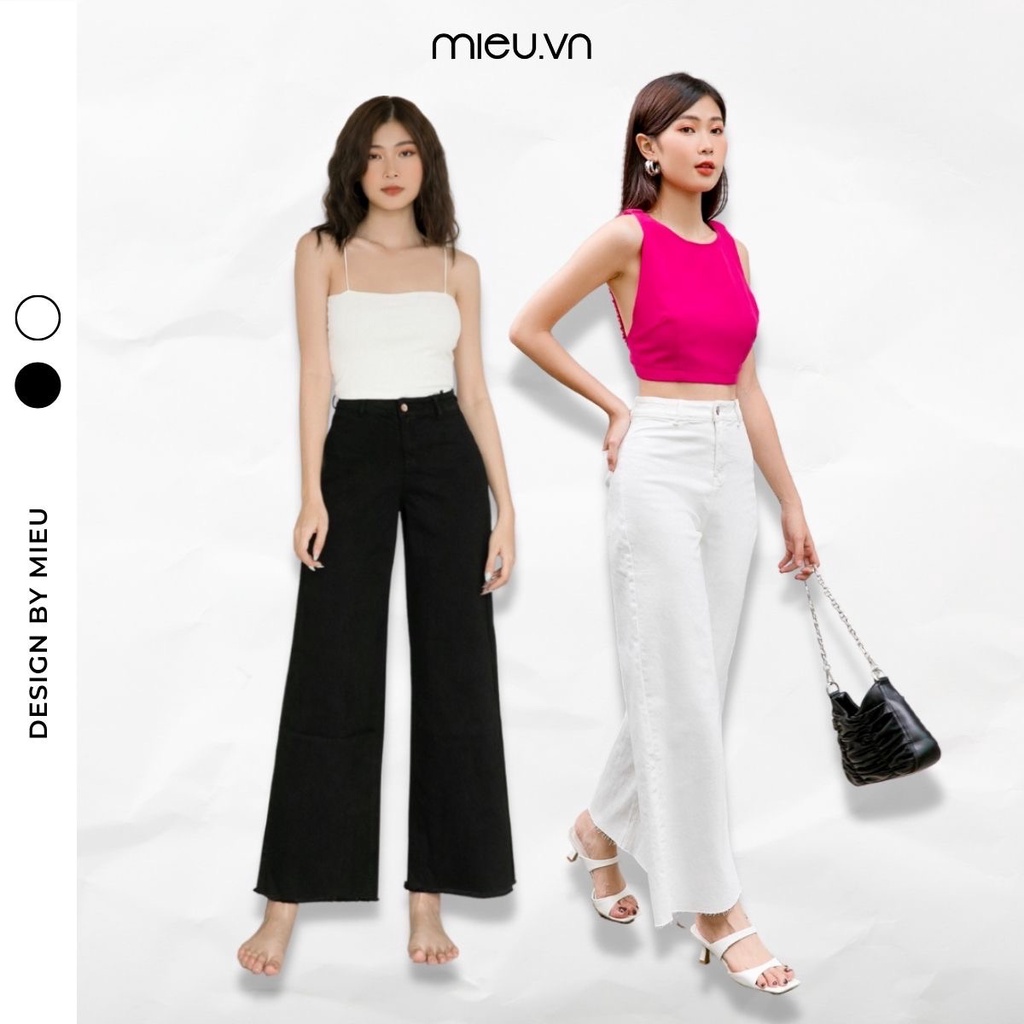 Quần jean ống rộng cullotes dáng suông lưng cao 2 màu trắng đen MIEU - HM25